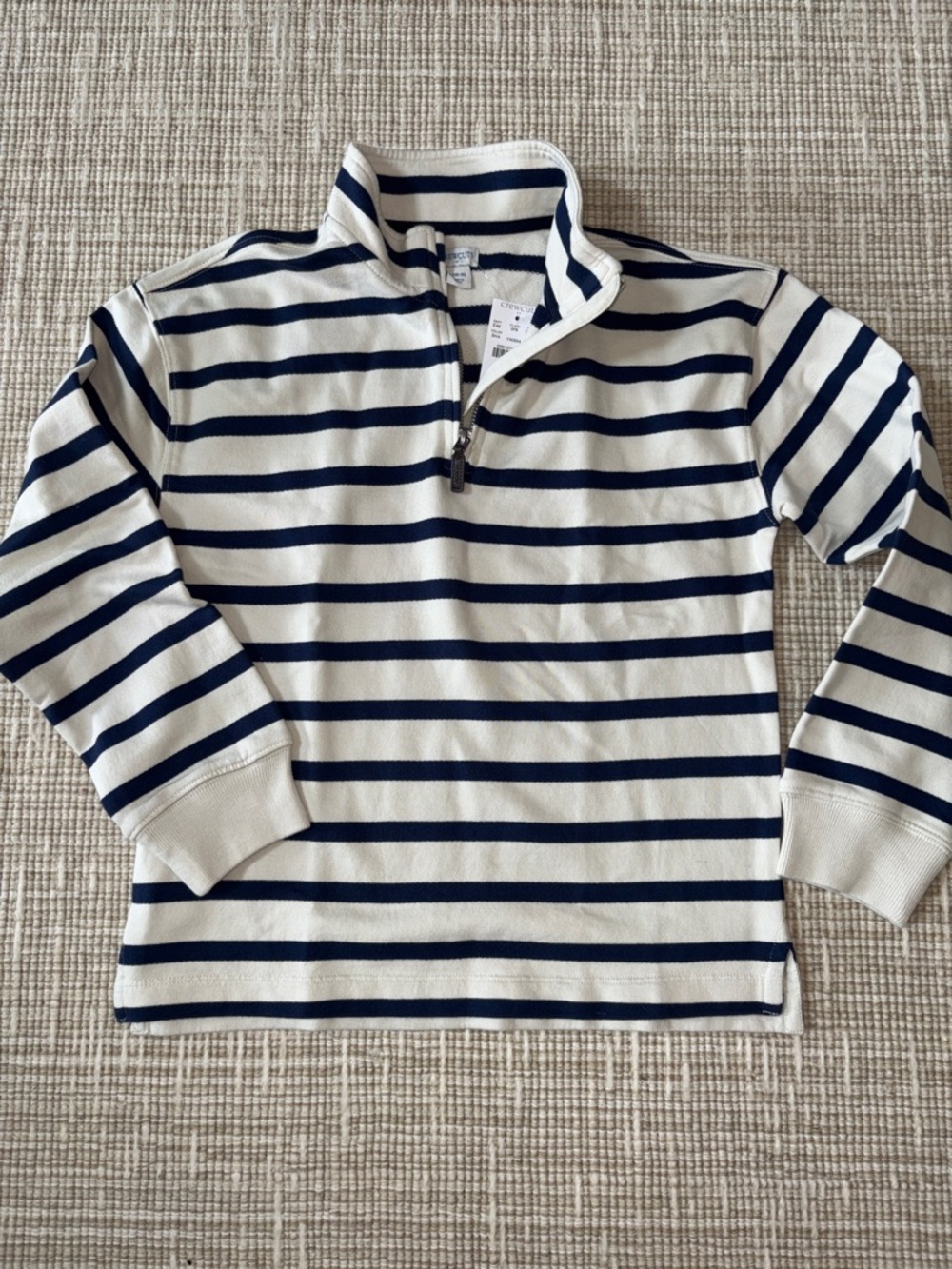 J. Crew Factory Cream and Navy Striped Quarter-Zip Pullover